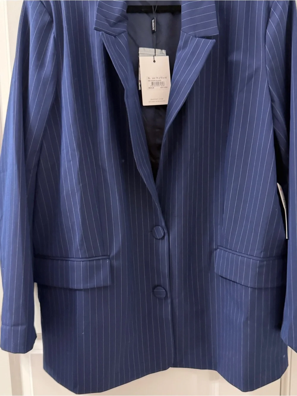 NWT Bardot Oversized Longline Navy Pinstripe Single-Breasted Blazer Sz 10 medium